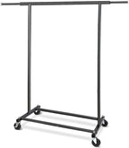 Fishat 59" H Simple Portable Standard Black Rolling Clothing Garment Rack, Metal Freestanding Hanging Clothes Organizer with Lockable Wheels for Mobile