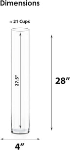CYS Excel Clear Glass Cylinder Vase (H:28" D:4") | Multiple Size Choices Glass Flower Vase Centerpieces | Hurricane Floating Candle Holder Vase