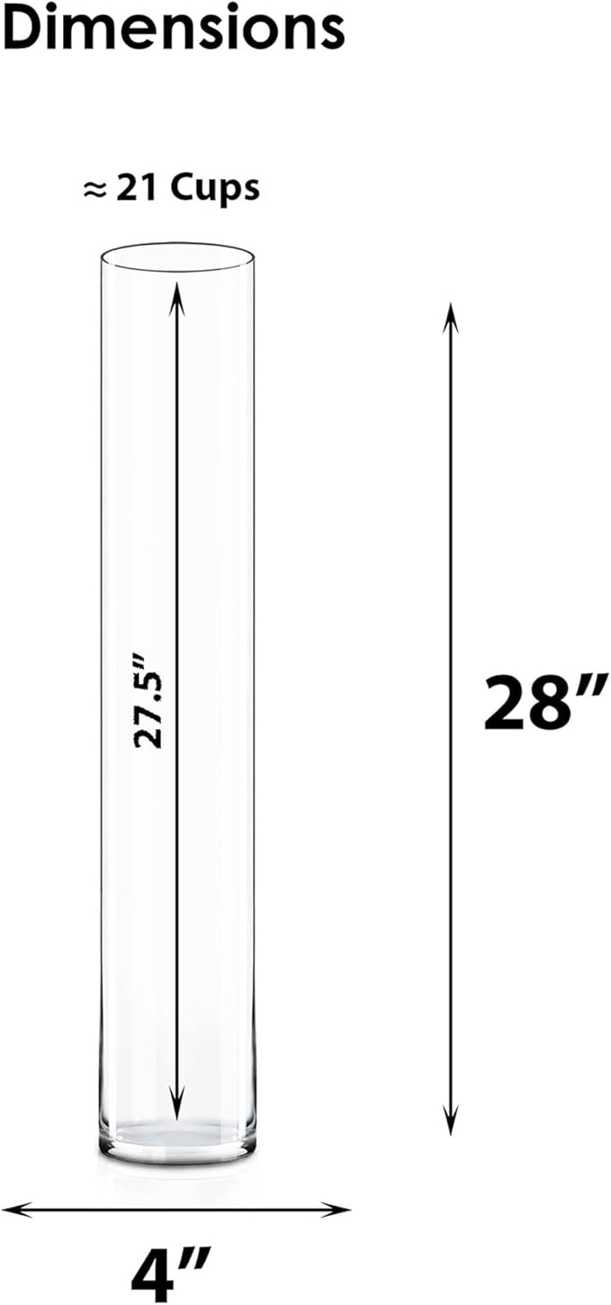 CYS Excel Clear Glass Cylinder Vase (H:28" D:4") | Multiple Size Choices Glass Flower Vase Centerpieces | Hurricane Floating Candle Holder Vase