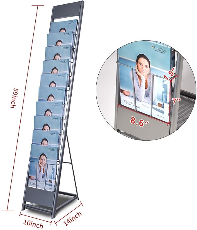 10-Layer Magazine Rack - 8.6"x11" Display Stand for Literature, Product Introductions & Public Reception Areas (A4 Width)