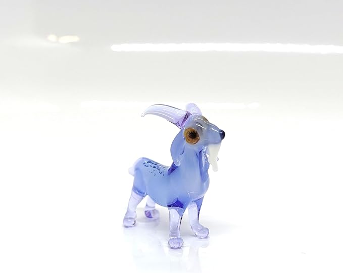 Goat Micro Tiny Figurines Hand Blown Glass Art Animals Collectible Gift Home Décor (Blue Purple)