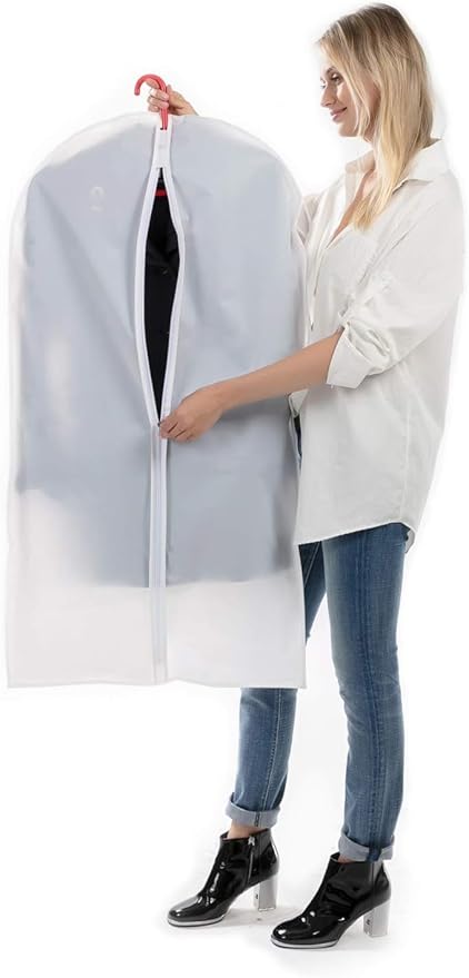 Garment Bags 12 Pack, 24 x 40 Hanging Clothes Storage Bags, Translucent PEVA Garment Covers with Full Zipper for Suits and Dresses