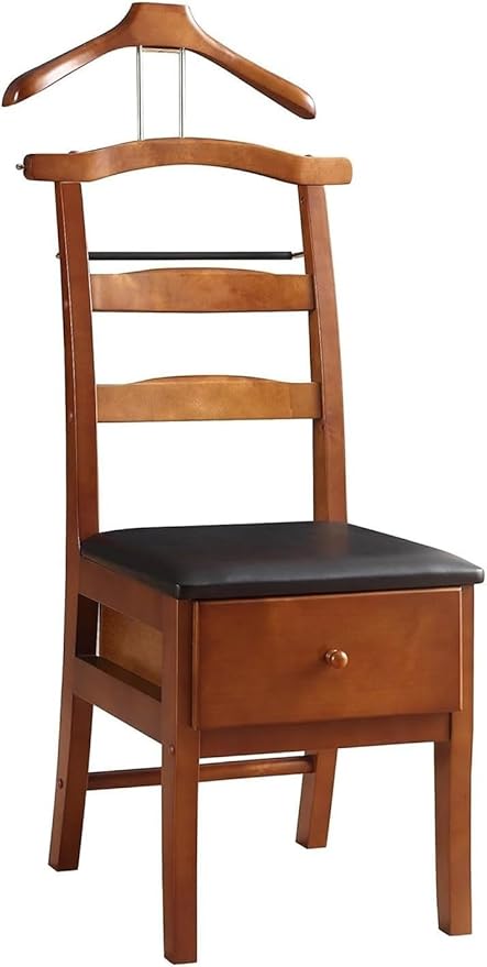 Chair Valet, Freestanding Suit Valet Stands for Women and Men with Drawer Trouser Bar and Tie Bar Wooden Chair Valet Stand Accessory Clothes Organizer,Wooden，45.7 * 58.4 * 111.8cm