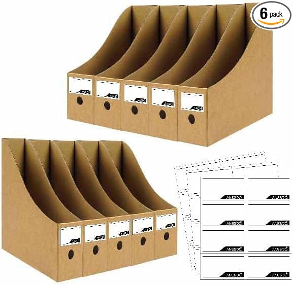 ANSSDO 6 Pack Brown Cardboard Magazine Holder Premium Kraft Magazine File Holder Magazine Organizer, Magazine Storage Box, Large Volume Magazine File Organizer as Book Bins or Folder Holder for Desk
