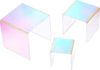Chuangdi 2 Sets Acrylic Display Risers, Product Stand, Jewelry Display Riser Shelf Showcase Fixtures for Dessert Cupcake Candy Figure Treat Action Showcase(Rainbow Color,Medium Set)