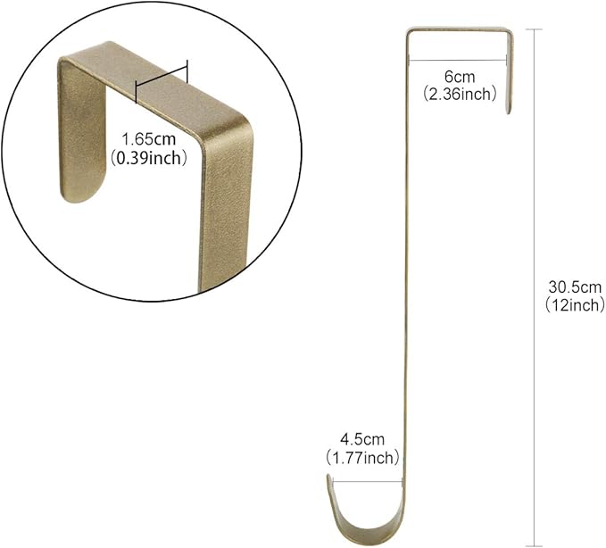 Norgail 2 Pack 12 Inches Heavy Duty Bronze Metal Door Wreath Hanger(20 lbs Capacity), Over The Door Utility Hook for Wreath, Christmas Ornament, Backpack, Handbag or Welcome Sign