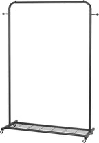 Sywhitta Clothing Rack on Wheels with Mesh Storage Shelf & Sturdy Metal Frame, Rolling Garment Rack for Hanging Clothes, Coats, Skirts, 39.76" L x 16" W x 64.56" H,Black