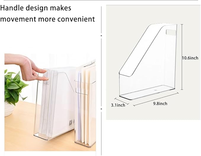Acrylic Magazine Holder, 4 PCS File Magazine & Book Storage Rack for Office Desk, Clear Book Organizer with 3pcs Silicone Automatic Bookmarks (4)