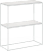 Furinno Moretti Modern Storage Shelves, 2-Tier Wide Stackable Book Shelf, Open Shelves, for Organization and Storage, Living Room, Garage, Home Office, Solid White