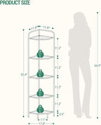 Hzuaneri Corner Shelf Stand, 5-Tier Glass Bookshelf Bookcase, Bathroom Organizer, Plant Stand, Steel Frame, Tempered Glass, Modern Style for Living Room, Bathroom, Kitchen, Golden CS90200G