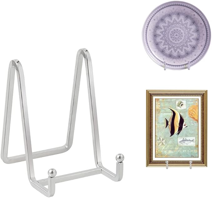 Plate Holder Easel Display Stand - 4.5 inch Metal Plate Stands for Display - Tabletop Picture Stand - Silver Iron Easels for Display Pictures | Photo Frames | Book | Decorative Plates | Plaque -2 Pack