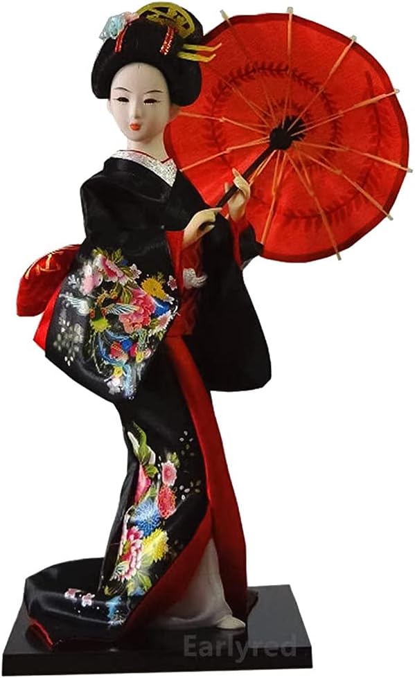 Earlyred 12 Inch Japanese Geisha Kimono Doll 30cm Asian Kimono Doll Collectible Figurine Decoration Gift Red
