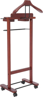 Clothing Valet Stand, Wood Suit Rack, Freestanding Valet Stand for Women and Man, 17"x12"x44" Suit Stand for Home Hotel Office (Reddish Orange)