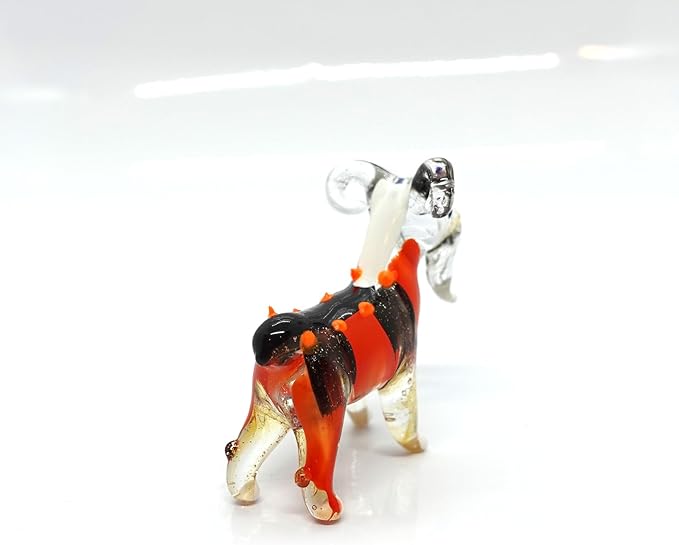 Goat Tiny Figurines Animals Hand Blown Color Glass Art Collectible Gift Home Décor (Orange Black)