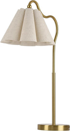 Table Lamp with Beige Pleated Linen Shade, Curved Gold Metal Base, E26 Socket – 23" Tall Modern Bedside Desk Lamp for Bedroom, Living Room, Office – Bulb Not Included