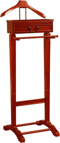 Proman Products Bombay Suit Valet Stand VL26700 with Drawer, Top Tray, Contour Hanger, Trouser Bar, and Shoe Rack, 18" W x 16" D x 48" H, Cherry