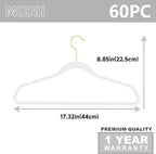 MIZGI Premium Velvet Hangers Pack 60 Pcs Heavyduty - Non Slip Slimline - Velvet Suit Hangers White - Gold Hooks,Space Saving Clothes Hangers