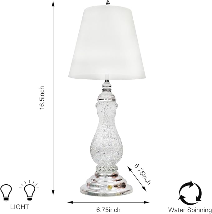 MOMENTS IN TIME Table Lamp Glitter Spinning Water Globe LED USB Battery Powered Lighted Snow Globe Lamp Elegant Shade Decorative Accent for Home Bedroom Living Room 17.5”H