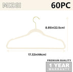 MIZGI Premium Velvet Hangers Pack 60 Pcs Heavyduty - Non Slip Slimline - Velvet Suit Hangers Ivory - Gold Hooks,Space Saving Clothes Hangers