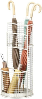 Umbrella Stand, Metal Umbrella Storage Rack, Umbrella Bucket with Drain Tray, Hollow Drain Rack for Entrance, Balcony, Shopping Mall(White)
