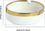 Saim Ceramic Cigar Ashtray for Men - Retro Round Desktop Ash Tray with Gold Edge, Anti-Slip Bottom, for Home Office Patio Outdoor Smoking (White)