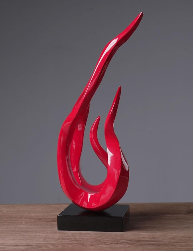 Abstract Sculpture Decor Modern Art Gift Holy Flame Figurine Statue for Bookshelf Table Desktop Office Red 16.5 Inch