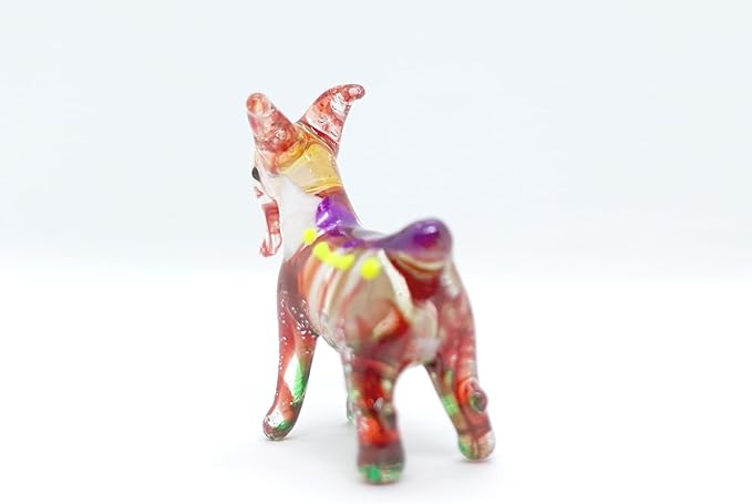Goat Tiny Figurines Animals Hand Blown Color Glass Art Collectible Gift Home Décor (Multi-Red)