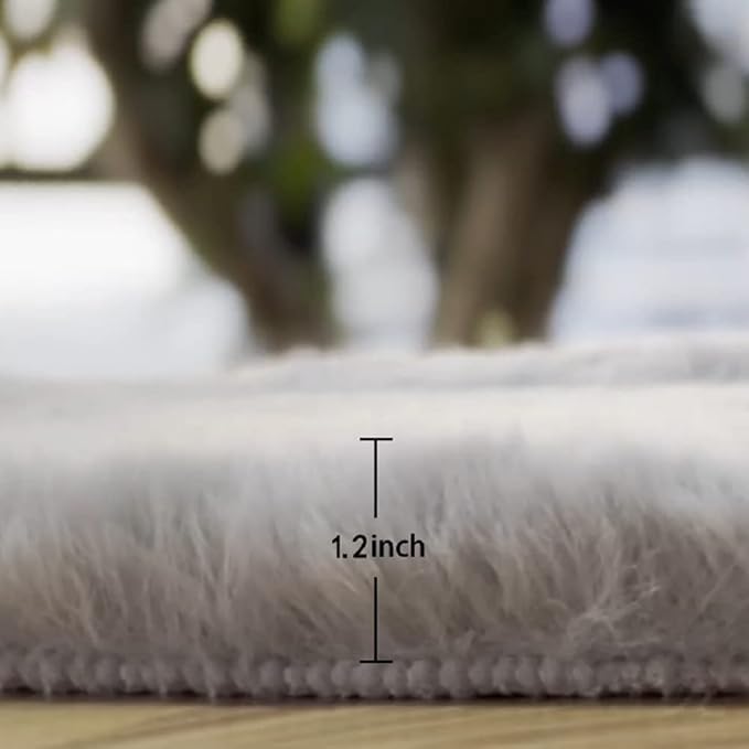 Grey Faux Rabbit Washable Furry Fur Area Rugs for Living Room Bedroom Gray Fluffy Sheepskin Rug Nursery Decor 4x6 Area Rug