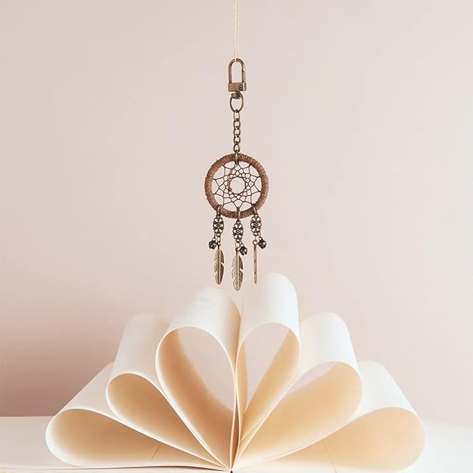 Miamor Retro Style Small Brown Dream Catcher Keychain With Little Bells Purse,Backpack or Bag Hanging ornament Accessories