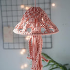 Macrame Wall Hanging,Jellyfish Dream Catcher with Star Lights,Bohemian Woven Wall Art Decor Beautiful Apartment Dorm Room Door Decoration (Pink)