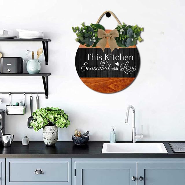 Farmhouse Kitchen Wall Decor,This Kitchen Is Seasoned With Love Rustic Round Wooden Sign,For Home, Office, Store Or Restaurant