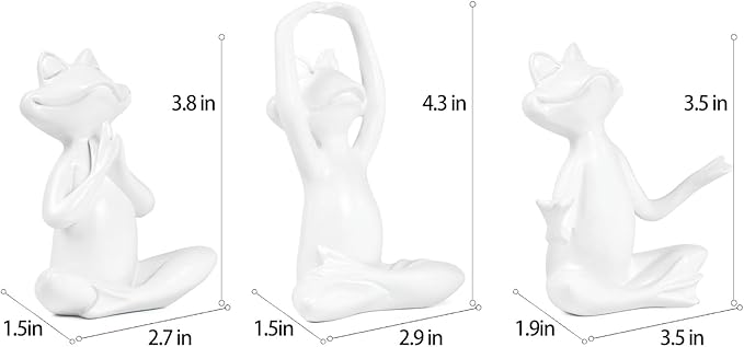 Suoedd White Frog Figurines Yoga Decor Set of 3 –Frog Yoga Statues for Modern Living Room Table Office Bookshelf Shelves Home Sculptures Decor