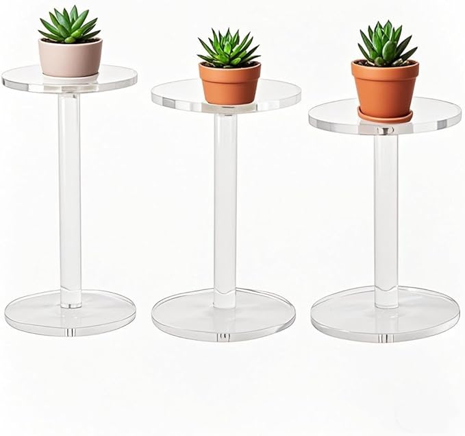 3 Pack 4 " Dia Acrylic Display Riser Jewelry Watches Round Pedestal Flower- Stand Small Figure Holder for Kitchen, Dining Room, Living Room Furniture