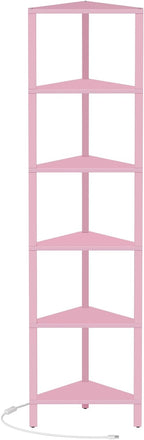 TUTOTAK Corner Shelf with LED Light, 6-Tier Corner Bookshelf for Small Space, Narrow Display Corner Shelf Stand with Storage Rack, for Living Room, Bedroom, Pink BS05BP006L