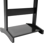Wood Suit Valet Stand for Men, Clothes Organizer with Drawer, Accessory Tray, and Trouser Bar, Freestanding Suit Stand for Bedroom and Closet Organization, Black