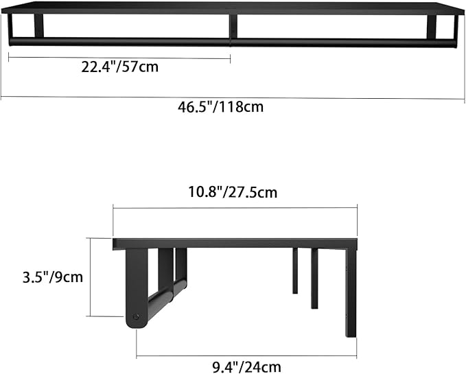 Wall Mounted Clothes Rack with Top Shelf, 46.5'' Industrial Clothing Rack Heavy Duty, Metal Shelf with Hanging Rod, Garment Rack Laundry Room Shelves, Space Saving