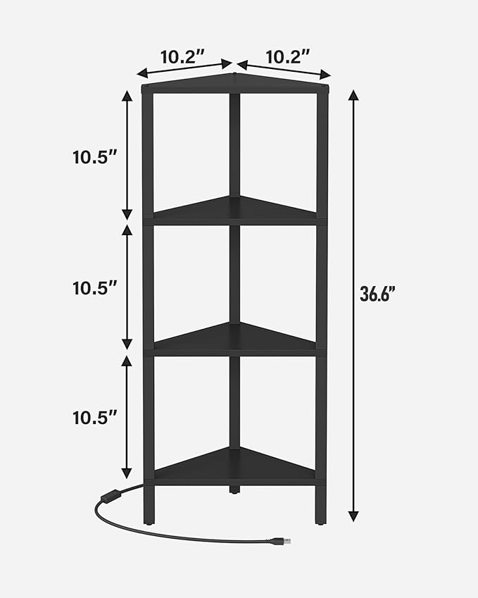 TUTOTAK Corner Shelf, 4-Tier Corner Bookshelf for Small Space, Narrow Display Corner Shelf Stand with Storage Rack, for Living Room, Bedroom, Rustic Brown BS05BB004L