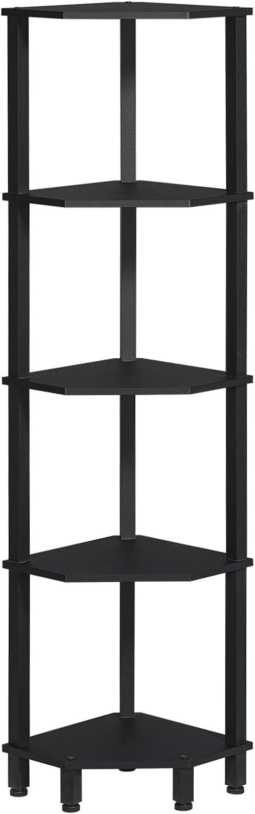 YUFAM 5-Tier Corner Shelf with Sturdy 5-Leg Base, Wooden Corner Bookshelf for Small Spaces, Corner Standing Shelf for Living Room, Bedroom, Office, Black