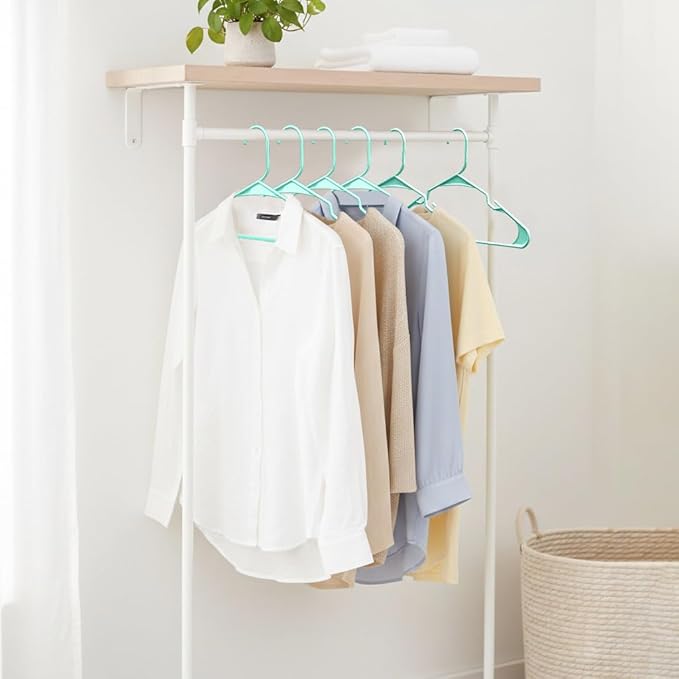Utopia Home Plastic Hangers 50 Pack, Space Saving Plastic Clothes Hangers for Adults with Built-in Strap Hooks, Essential for Shirts, Pants, Skirts & Coats (Aqua)