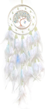 White Dream Catcher Wall Decor Crystal Tree of Life Dream Catchers with Luminous Bead Handmade Feather Dreamcatcher Wall Hanging Ornament for Bedroom Living Room Home Decor