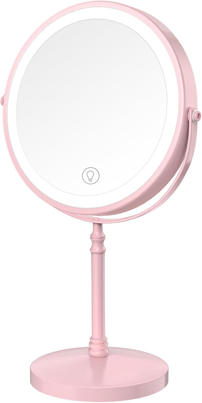 DEIOVWXS Makeup Mirror, 3000mAh Rechargeable Double-Sided Magnifying Vanity Mirror with 3 Colors, 1X/10X, Adjustable Brightness, Gifts for Mom, Mothers Day, Women, Wife, Girls, Dorm Room Essential