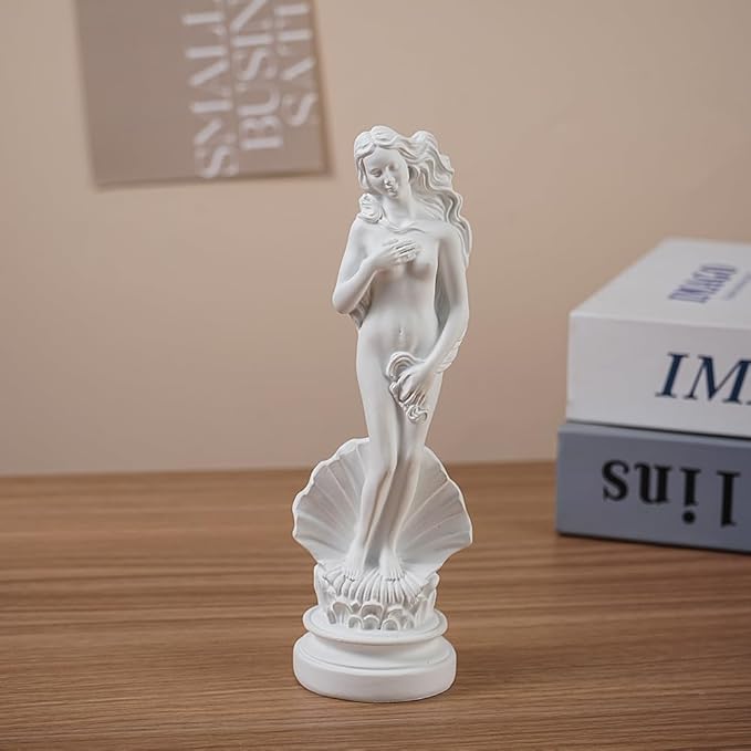 White Venus Statue for Home Decor, 7.6 Inch Aphrodite Sculpture “Birth of Venus”, Handmade Resin Greek Roman Goddess Figurine, Office Desk Art & Gift Idea
