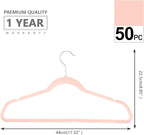 MIZGI Premium Velvet Hangers (50 Pack) Heavyduty - Non Slip Felt Hangers - Velvet Suit Hanger Blush Pink/Rose - Chrome Hooks,Space Saving Clothes Hanger