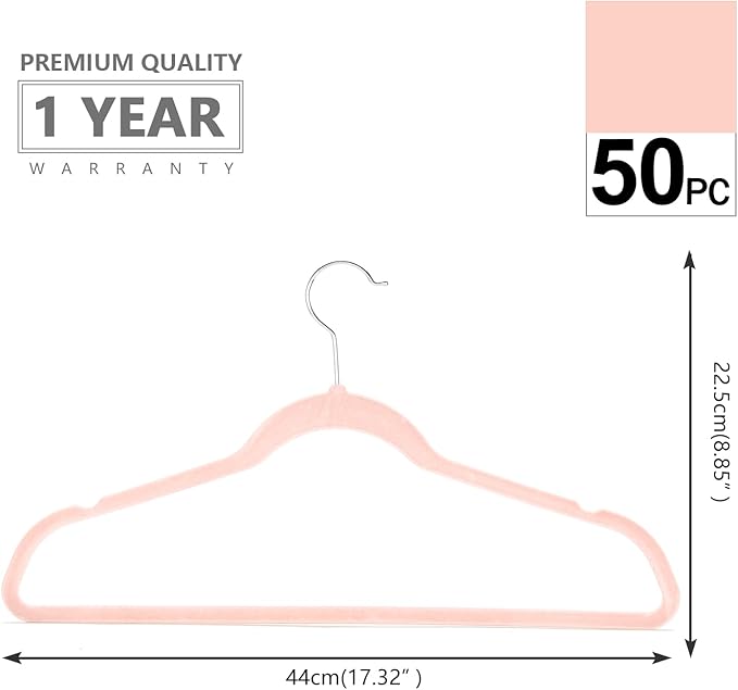 MIZGI Premium Velvet Hangers (50 Pack) Heavyduty - Non Slip Felt Hangers - Velvet Suit Hanger Blush Pink/Rose - Chrome Hooks,Space Saving Clothes Hanger