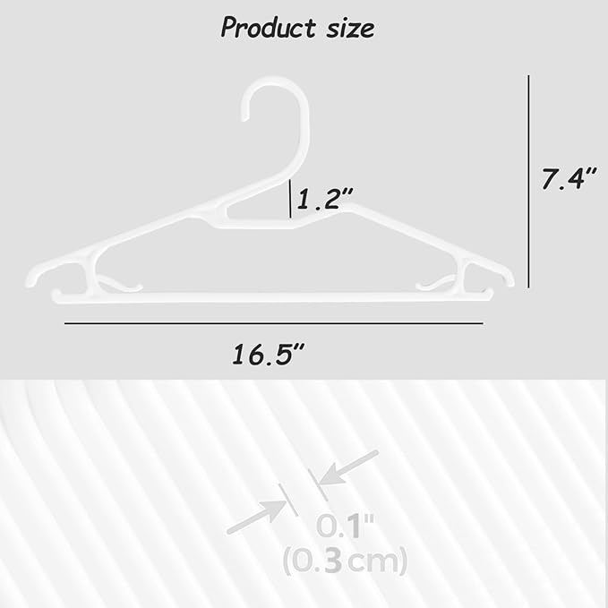 Plastic Hangers, Short Neck Hangers for Clothes, Z-Shape Shirt Hanger for Men 16.5", Flat Space Saving Blouse Hanger for Adults Suit, Hoody, Dress, Small Necked Clothing, Percha de Plástico White 20