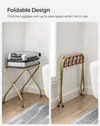SONGMICS Luggage Rack, Pack of 4, Luggage Racks for Guest Room, Suitcase Stand, Steel Frame, Foldable, for Bedroom, Golden URLR064A04