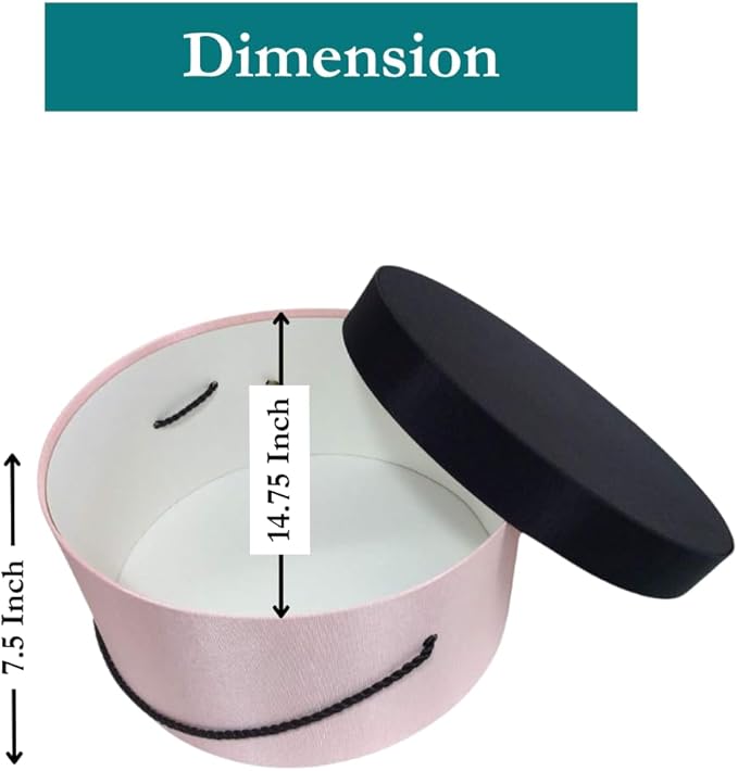 Sarah's Hat Boxes Classic Pink/Black Hat Box – 14.75" x 7.5" (Dia. x Ht.) Handmade in USA – Odorless Non-Toxic Adhesive, Cording Handle – Premium Storage for Hats & Accessories