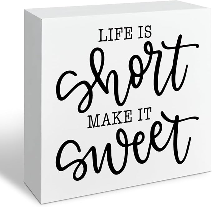 Farmhouse Wooden Signs, Life Is Short Make It Sweet Sign, Country Wood Signs, Home Decor, Gift For Her, Housewarming Gift, Box Sign Decor Tabletop, 5.1x5.1inches