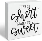 Farmhouse Wooden Signs, Life Is Short Make It Sweet Sign, Country Wood Signs, Home Decor, Gift For Her, Housewarming Gift, Box Sign Decor Tabletop, 5.1x5.1inches