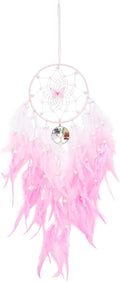 Dreamlike Butterfly Tree of Life Dream Catcher Wall Decor Pink Dream Catcher with Crystal Stone Handmade Feather Dreamcatchers Home Decor Wall Hanging for Girls Bedroom Wedding Craft Gift-29.5"